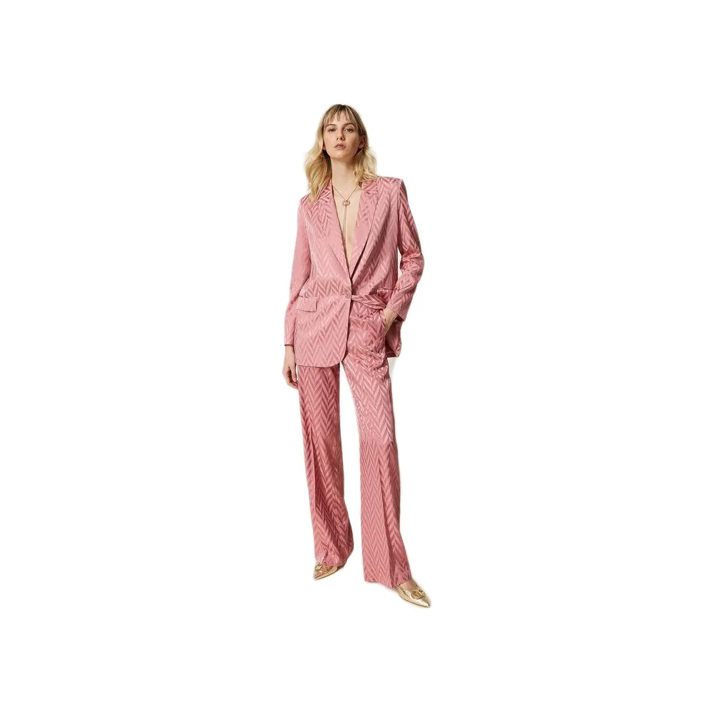 Twinset - Blazer Monopetto Disegno Chevron - Rosa - Giacche - Made in Italy - Luxury Exclusive Collection