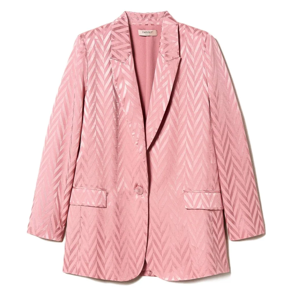 Twinset - Blazer Monopetto Disegno Chevron - Rosa - Giacche - Made in Italy - Luxury Exclusive Collection