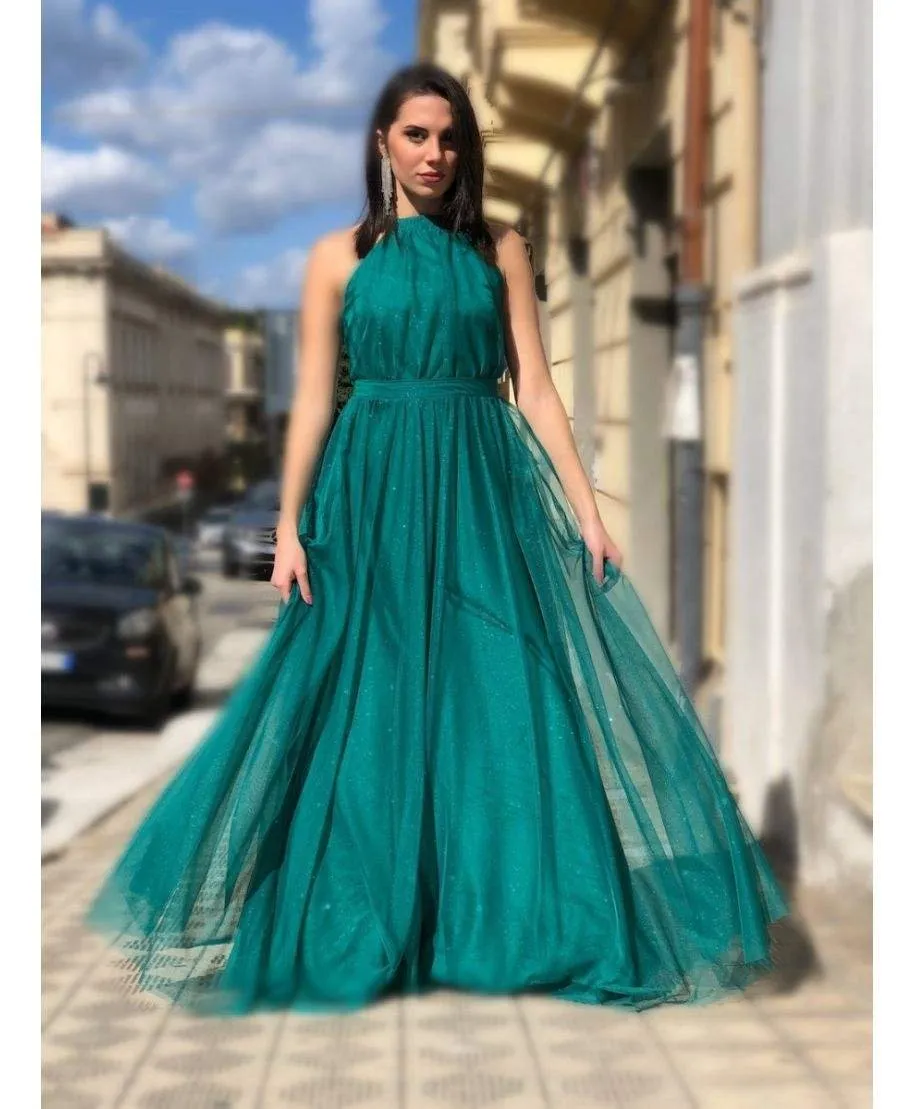 Vestito elegante, lungo - Verde smeraldo
