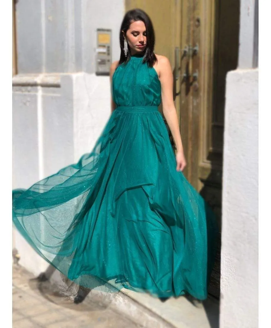 Vestito elegante, lungo - Verde smeraldo